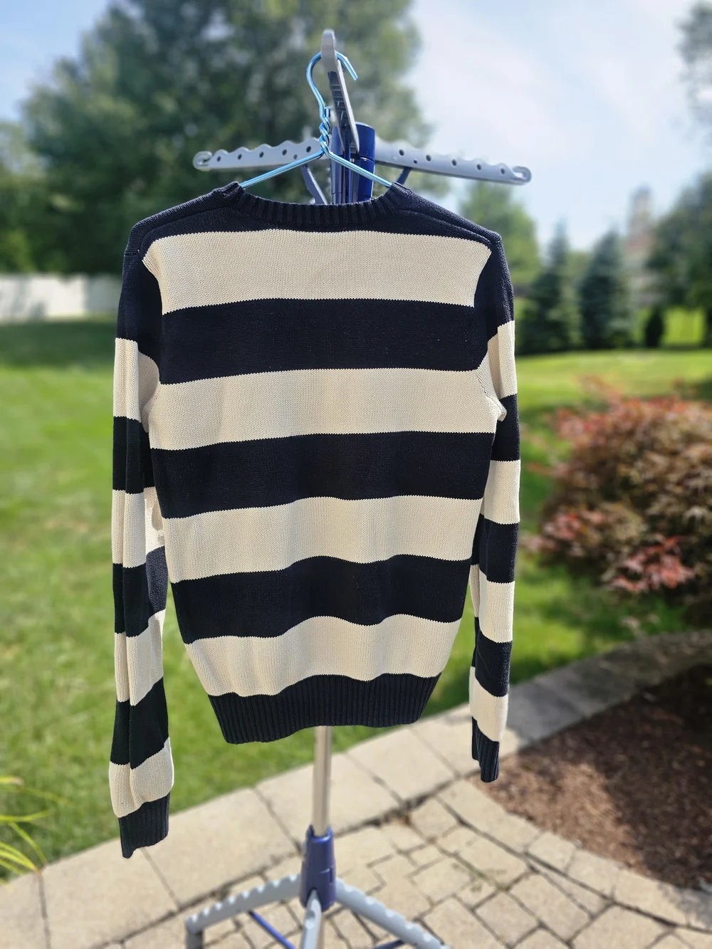 Brandy Melville - Navy & Cream Striped Crewneck Sweater